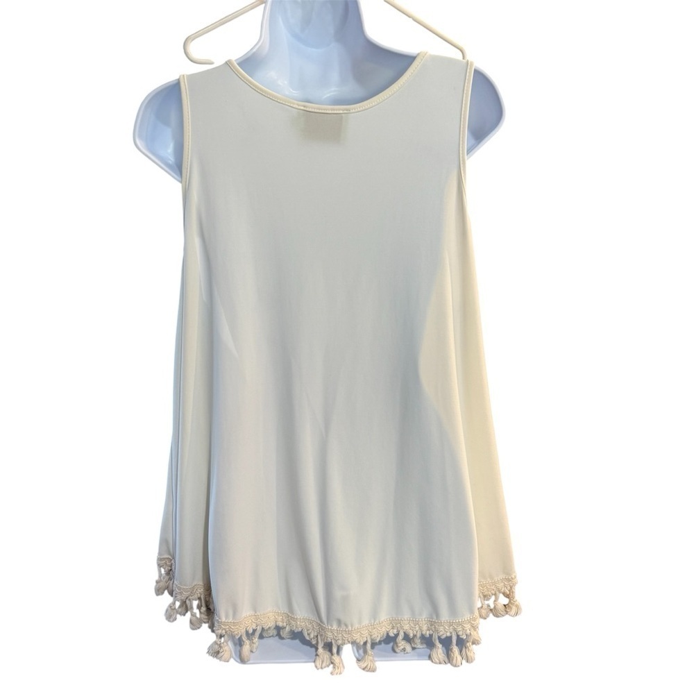 Judith March “Lake Hair Don’t Care” Cream Fringed Tank Top Size Medium in EUC. - Picture 6 of 9
